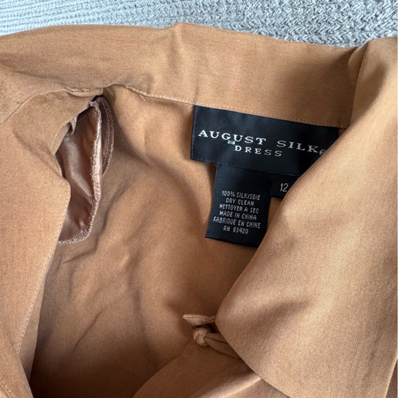 Vintage August Silk Tan Brown Silk Tunic Asian Style Jacket Dress Shirt Size 12 - Picture 10 of 12